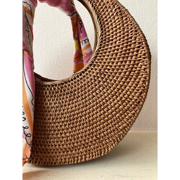 Vera For Anthropologie Sigrid Scarf Clutch Rattan Purse Handbag Pink Scarf - Picture 9 of 16